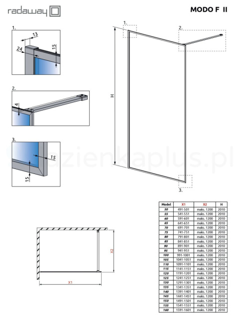 Wpisz KOD: PROMO - 10% Radaway Modo F Brushed Copper II ścianka prysznicowa walk-in 120 cm szkło przezroczyste 10409124-93-01