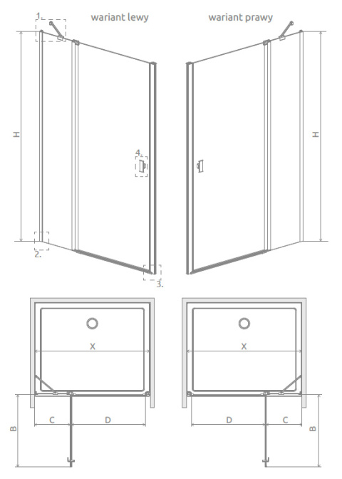 Radaway Nes 8 Black DWJ II drzwi prysznicowe 120 cm wnękowe lewe czarny mat/szkło przezroczyste 10083120-54-01L