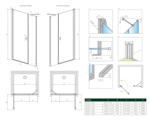 Radaway Nes 8 Black DWS drzwi prysznicowe 100 cm wnękowe prawe czarny mat/szkło przezroczyste 10078100-54-01R/10078111-01-01