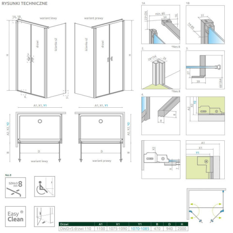Radaway Nes 8 DWD+S drzwi prysznicowe 110 cm uchylne chrom połysk/szkło przezroczyste 10081110-01-01