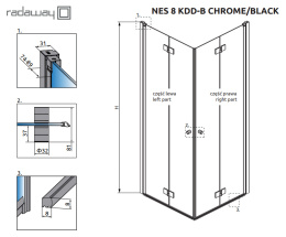 Radaway Nes 8 KDD B drzwi prysznicowe 80 cm lewe czarny mat/szkło przezroczyste 10074080-54-01L