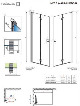 Radaway Nes Black 8 KDD-B kabina prysznicowa część lewa 100x100 cm kwadratowa 10074100-54-01L