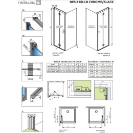 Radaway Nes Black 8 KDJ B drzwi prysznicowe 80 cm lewe czarny mat/szkło przezroczyste 10075080-54-01L