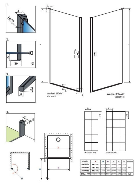Radaway Nes Black DWJ I drzwi prysznicowe 100 cm lewe czarny mat/szkło Factory 10026100-54-55L