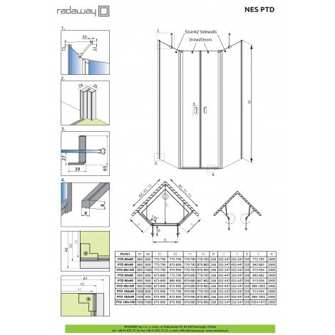 Radaway Nes PTD kabina prysznicowa 80x80 cm pięciokątna chrom/szkło przezroczyste 10051000-01-01/10051400-01-01