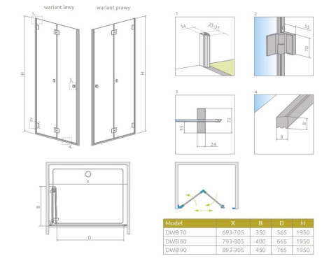 Wpisz KOD: PROMO - 10% Radaway Carena DWB Drzwi składane wnękowe 69,3-70,5x195 cm prawe 134582-01-01NR