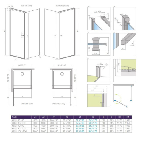 Radaway Eos KDJ I kabina prysznicowa 80x100 cm prostokątna prawa chrom/szkło przezroczyste 137543-01-01R