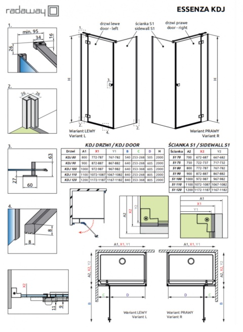 Wpisz KOD: PROMO - 10% Radaway Essenza New Black DWJ drzwi prysznicowe 120 cm lewe czarny mat/szkło przezroczyste 1385016-54-01L