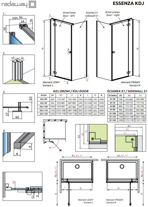 Wpisz KOD: PROMO - 10% Radaway Essenza New Black KDJ drzwi prysznicowe 110 cm lewe czarny mat/szkło przezroczyste 1385041-54-01L