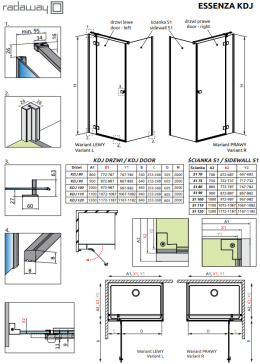 Wpisz KOD: PROMO - 10% Radaway Essenza New Black KDJ drzwi prysznicowe 110 cm prawe czarny mat/szkło przezroczyste 1385041-54-01R