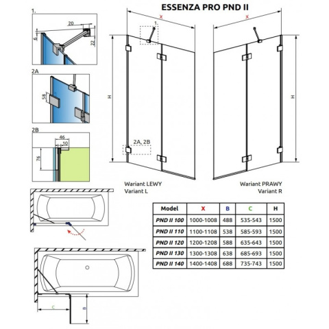 Radaway Essenza Pro Brushed Gunmetal PND II parawan nawannowy 100 cm prawy gunmetal szczotkowany/szkło przezrocz 10102100-92-01R