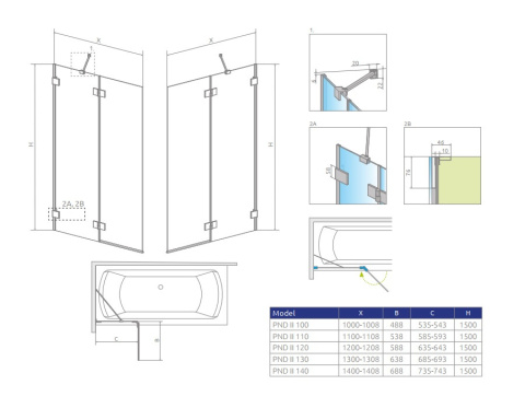 Radaway Essenza Pro Gold PND II parawan nawannowy 110 cm prawy złoty/szkło przezroczyste 10102110-09-01R