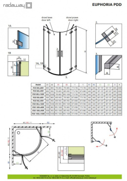 Radaway Euphoria PDD kabina prysznicowa 80 cm półokrągła prawa chrom/szkło przezroczyste 383002-01R