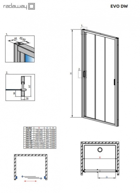 Radaway Evo DW drzwi prysznicowe 105 cm chrom/szkło przezroczyste 335105-01-01