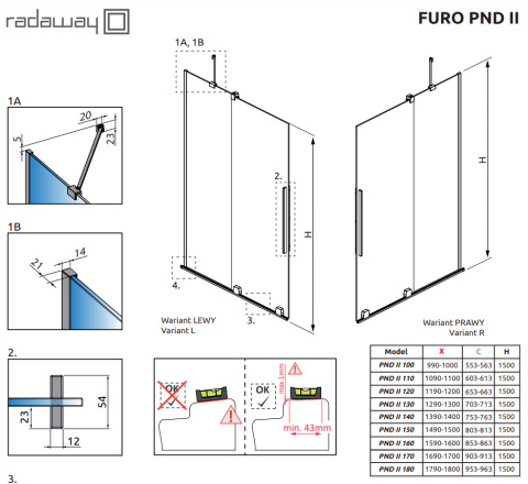 Wpisz KOD: PROMO - 10% Radaway Furo PND II parawan nawannowy 100 cm lewy gunmetal szczotkowany/szkło przezroczyste 10109538-92-01L/10112494-01-01