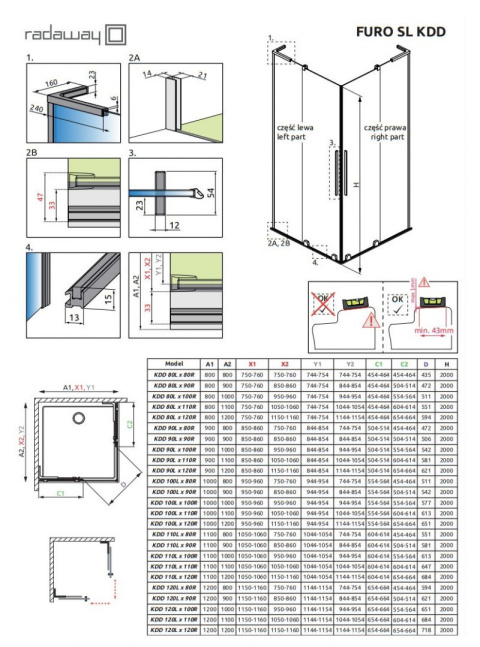 Wpisz KOD: PROMO - 10% Radaway Furo SL Brushed Gunmetal KDD kabina prysznicowa część lewa 80x80 cm gunmetal szczotkowa/szkło przezroczy10305080-92-01L