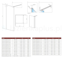 Radaway Modo X II Walk-In ścianka prysznicowa 130 cm wolnostojąca czarny mat/szkło przezroczyste 389334-54-01