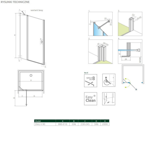 Radaway Nes 8 Black DWJ II drzwi prysznicowe 90 cm wnękowe prawe czarny mat/szkło przezroczyste 10083090-54-01R