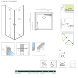 Radaway Nes 8 KDD-B kabina prysznicowa część prawa 80x80 cm kwadratowa 10074080-01-01R