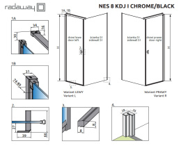 Radaway Nes 8 KDJ I drzwi prysznicowe 90 cm lewe czarny mat/szkło przezroczyste 10072090-54-01L