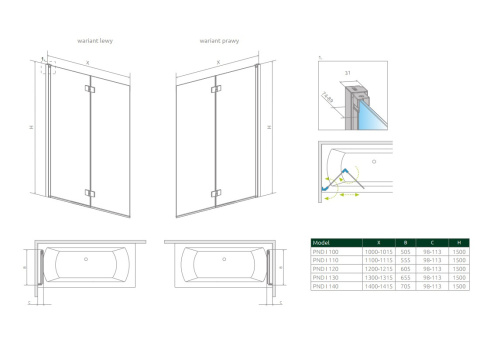 Radaway Nes 8 PND I parawan nawannowy 100 cm prawy chrom/szkło przezroczyste 10060100-01-01R