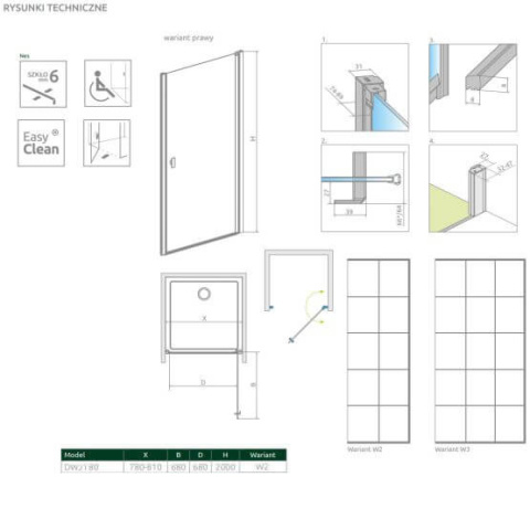 Radaway Nes Black DWJ I drzwi prysznicowe 80 cm prawe czarny mat/szkło Factory 10026080-54-55R