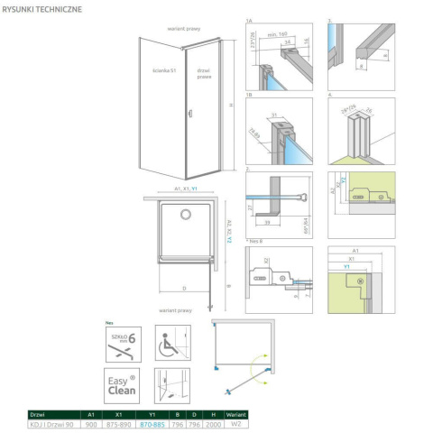 Radaway Nes Black KDJ I Frame drzwi prysznicowe 90 cm lewe czarny mat/szkło Frame 10022090-54-56L