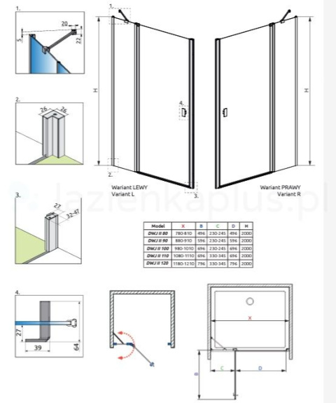 Radaway Nes Brushed Gold DWJ II drzwi prysznicowe 120 cm uchylne złoty szczotkowany/szkło przezroczyste 10036120-99-01R