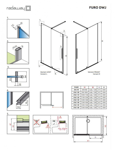 Radaway Nes KDD-B drzwi prysznicowe 90 cm składane złoty szczotkowany/szkło przezroczyste 10024090-99-01R
