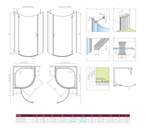 Radaway Torrenta PDJ kabina prysznicowa 90x90 cm półokrągła lewa chrom/szkło przezroczyste 131700-01-01