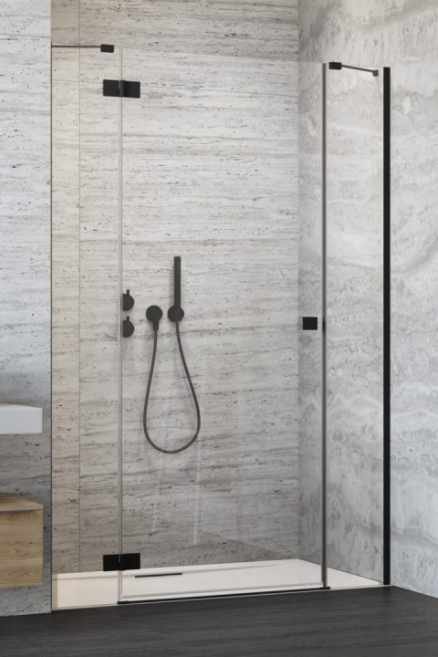 Wpisz KOD: PROMO - 10% Radaway Essenza New Black DWJS drzwi prysznicowe 70,5 cm lewe czarny mat/szkło przezroczyste 1385032-54-01L