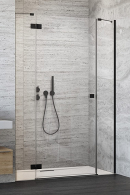 Wpisz KOD: PROMO - 10% Radaway Essenza New Black DWJS drzwi prysznicowe 80,5 cm lewe czarny mat/szkło przezroczyste 1385033-54-01L