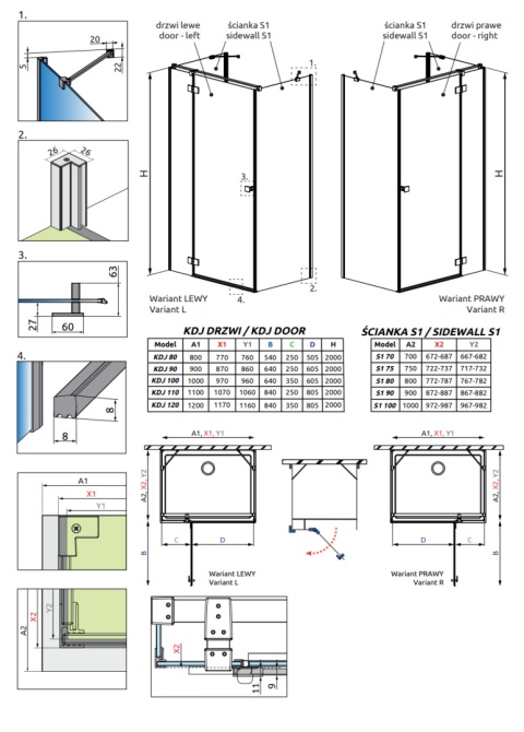 Wpisz KOD: PROMO - 10% Radaway Essenza New Black KDJ+S drzwi prysznicowe 80 cm prawe czarny mat/szkło przezroczyste 1385021-54-01R