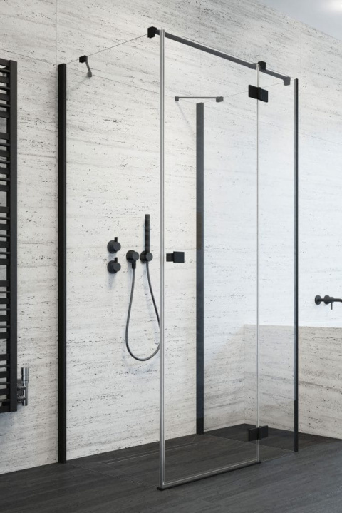 Wpisz KOD: PROMO - 10% Radaway Essenza New Black KDJ+S drzwi prysznicowe 80 cm prawe czarny mat/szkło przezroczyste 1385021-54-01R