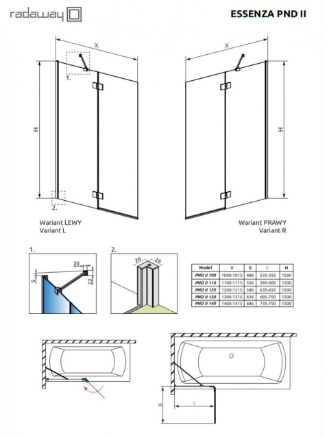 Wpisz KOD: PROMO - 10% Radaway Essenza New Black PND II parawan nawannowy 140 cm lewy czarny mat/szkło przezroczyste 110002140-54-01L