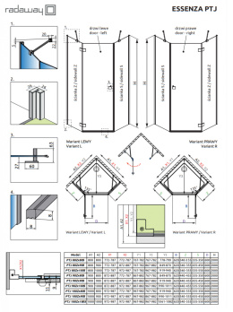 Wpisz KOD: PROMO - 10% Radaway Essenza New Black PTJ drzwi prysznicowe 60 cm prawe czarny mat/szkło przezroczyste 1385010-54-01R