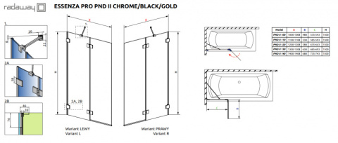 Wpisz KOD: PROMO - 10% Radaway Essenza Pro Black PND II parawan nawannowy 110 cm lewy czarny mat/szkło przezroczyste 10102110-54-01L