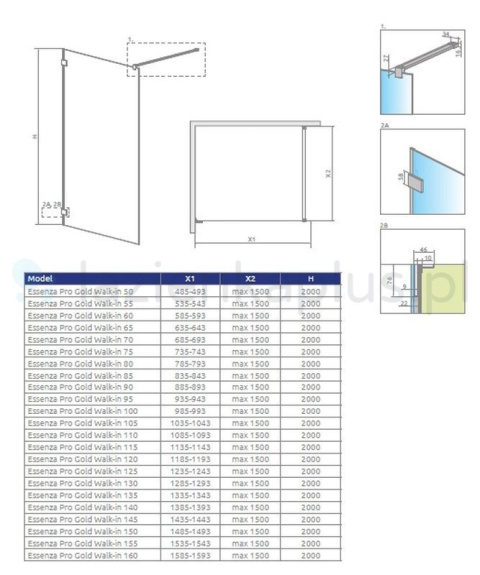 Radaway Essenza Pro Gold Walk-In 8 ścianka prysznicowa 110 cm wolnostojąca złoty połysk/szkło przezroczyste 1012110-09-01