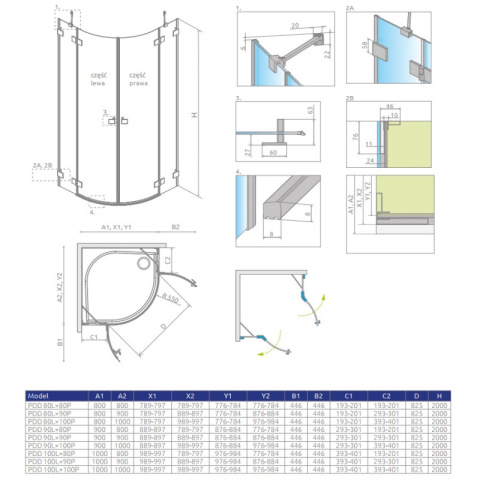 Radaway Essenza Pro PDD kabina prysznicowa część lewa 100x100 cm półokrągła 10095100-01-01L