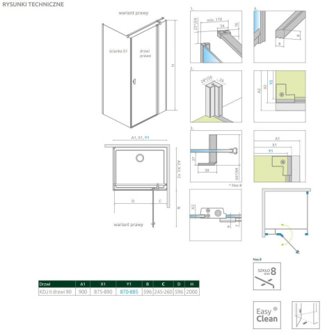 Radaway Euphoria KDD kabina prysznicowa 90 cm prawa chrom/szkło przezroczyste 383060-01R