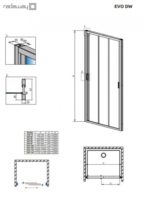 Radaway Evo DW drzwi prysznicowe 90 cm chrom/szkło przezroczyste 335090-01-01
