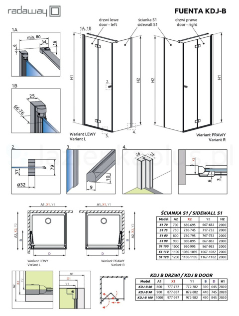 Radaway Fuenta Chrome KDJ B drzwi prysznicowe 80 cm uchylne chrom połysk/szkło przezroczyste 1384081-01-01L