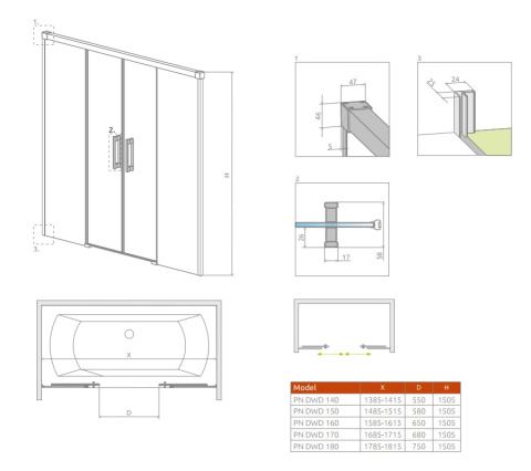 Wpisz KOD: PROMO - 10% Radaway Idea PN DWD parawan nawannowy 180 cm szkło przezroczyste 10004180-01-01