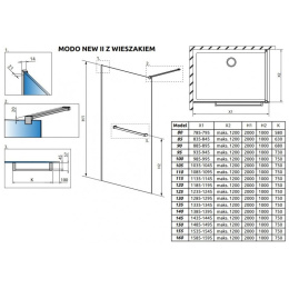 Wpisz KOD: PROMO - 10% Radaway Modo New Black II Walk-In ścianka prysznicowa 120 cm z wieszakiem czarny mat/szkło przezroczyste 389124-54-01W