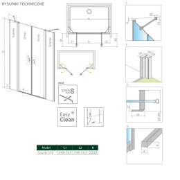 Radaway Nes 8 Black DWD II ścianka 57 cm czarny mat/szkło przezroczyste 10080157-54-01
