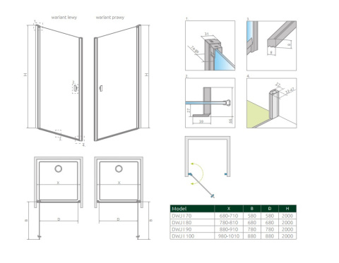 Radaway Nes 8 DWJ I drzwi prysznicowe 80 cm wnękowe prawe chrom/szkło przezroczyste 10076080-01-01R