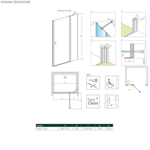 Radaway Nes 8 DWJ II drzwi prysznicowe 90 cm uchylne chrom połysk/szkło przezroczyste 10083090-01-01R