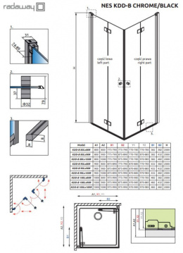 Radaway Nes Black KDD-B kabina prysznicowa część lewa 90x90 cm kwadratowa 10024090-54-01L