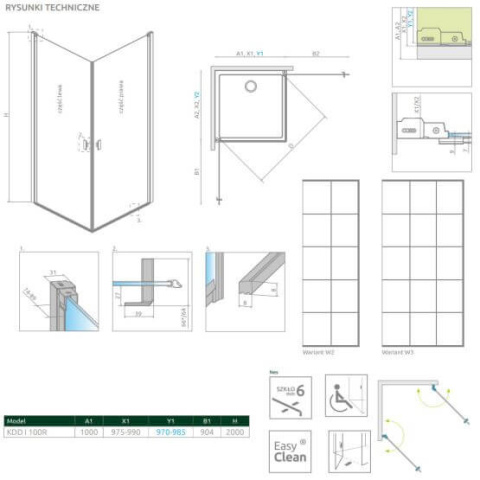 Radaway Nes Black KDD I drzwi prysznicowe 100 cm prawe czarny mat/szkło Factory 10021100-54-55R