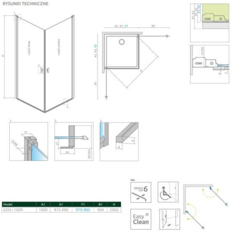 Radaway Nes Black KDD I drzwi prysznicowe 100 cm prawe czarny mat/szkło Frame 10021100-54-56R